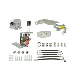 Zestaw do przeróbki i rozbudowy podstawowej hydrauliki w ciągnikach ursus C-330 w zestawie adapter, pompa aluminiowa, rozdzielacz 2 sekcyjny, wsporniki, gniazda, węże i złącza.