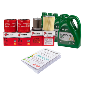 Zestaw filtrów do ciągnika Ursus U1222/1224 U1604/1614 Filtr oleju +  wkład filtra oleju +  filtr oleju podnośnika + olej silnikowy TURDUS 15W40 20L + książka serwisowa