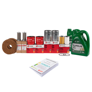 Pełny zestaw filtrów do ciągnika Ursus C-385 Filtry oleju silnika + filtry paliwa + wkład hydrauliczny + wkład filtra powietrza + olej silnikowy TURDUS 15W40 10L + książka serwisowa 