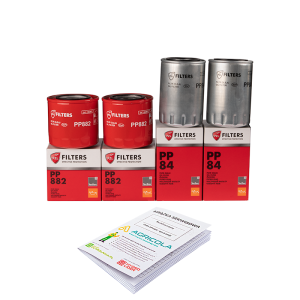 Zestaw filtrów olejowych do ciągnika Ursus C-385 Filtr oleju silnika PP84 PP-8.4 + filtr oleju silnika PP882 PP-8.8.2 + książka serwisowa