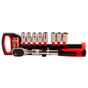 Zestaw kluczy nasadowych 11-19mm z grzechotką rozsuwaną 1/2" uchwyt plastikowy