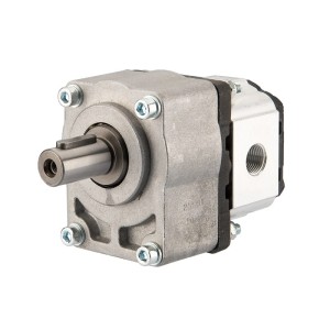 Pompa hydrauliczna zębata lewa grupy 1, obroty lewe, objętość: 1,05cm3/obr, wydajność (1500obr/min): 1,57L/min + przystawka podpora łożyskowa łożyskowanie pompy GR1 1:8 Z14 z wałkiem cylindrycznym