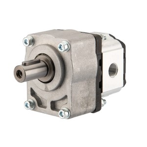 Pompa hydrauliczna zębata lewa grupy 1, obroty lewe, objętość: 1,45cm3/obr, wydajność (1500obr/min): 2,17L/min + przystawka podpora łożyskowa łożyskowanie pompy GR1 1:8 Z14 z wałkiem cylindrycznym