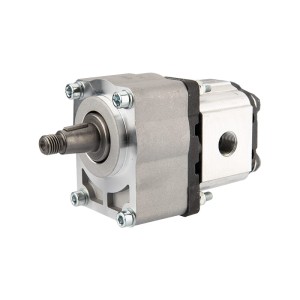 Pompa hydrauliczna zębata lewa grupy 1, obroty lewe, objętość: 1,45cm3/obr, wydajność (1500obr/min): 2,17L/min + przystawka podpora łożyskowa łożyskowanie pompy GR1 1:8 Z14 z wałkiem stożkowym