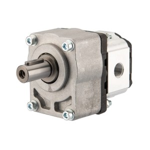 Pompa hydrauliczna zębata lewa grupy 1, obroty lewe, objętość: 3,05cm3/obr, wydajność (1500obr/min): 4,57L/min + przystawka podpora łożyskowa łożyskowanie pompy GR1 1:8 Z14 z wałkiem cylindrycznym