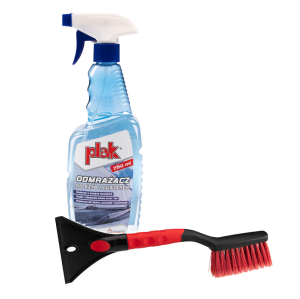 Odmrażacz do szyb i lusterek Plak 750ml w zestawie zmiotko-skrobaczka z uchwytem L:380