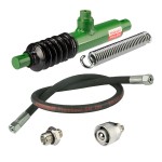 Oryginalny cylinder siłownik do rozsiewacza BRZEG M20x1,5 w zestawie ze sprężyną, przewodem hydraulicznym i szybkozłączem