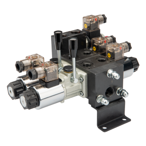 Rozdzielacz hydrauliczny 2 sekcyjny blokowy typu CETOP 40L/min sterowany elektrycznie + ręcznie