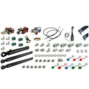 Kompletna hydraulika do ładowacza Tur C-330, rozdzielacz + joystick z linkami + elektrozawór + dwa cylindry do podnoszenia i jeden do łychy + przewody + komponenty