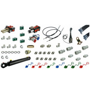 Kompletna hydraulika do ładowacza Tur C-360 C-360-3P, rozdzielacz + joystick z linkami + elektrozawór + cylinder do łychy + przewody + komponenty