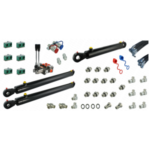 Kompletna hydraulika do ładowacza Tur C-330, rozdzielacz + dwa cylindry do podnoszenia i jeden do łychy + przewody + komponenty