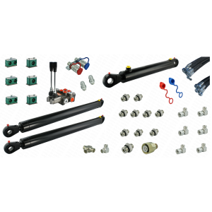 Kompletna hydraulika do ładowacza Tur C-360 C-360-3P, rozdzielacz + dwa cylindry do podnoszenia i jeden do łychy + przewody + komponenty