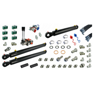 Kompletna hydraulika do ładowacza Tur T-25, rozdzielacz + dwa cylindry do podnoszenia i jeden do łychy + przewody + komponenty