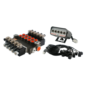 Rozdzielacz hydrauliczny 5 sekcyjny 80L/min sterowany elektrycznie 24V z panelem sterującym z pięcioma przyciskami
