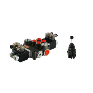 Rozdzielacz hydrauliczny 2 sekcyjny 80L/min sterowany elektrycznie 12V w zestawie z joystickiem elektrycznym 5 pozycyjnym