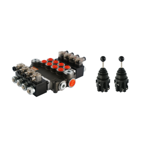 Rozdzielacz hydrauliczny 4 sekcyjny 80L/min sterowany elektrycznie 24V w zestawie z dwoma  joystickami elektrycznymi 5 pozycyjnymi