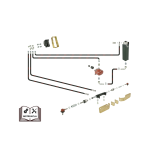 Wspomaganie kierownicy ZETOR 5211 - 7211 z orbitrolem Hydrolider - siłownik montowany do osi z podwójnym tłoczyskiem wysuwanym na dwie strony. Wersja kompletna ze zbiornikiem i pompą wspomagania.