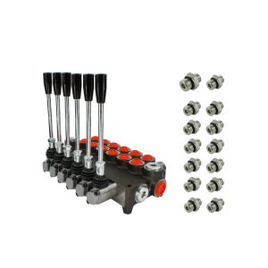 Rozdzielacz hydrauliczny 6 sekcyjny 80L w zestawie z przyłączami 