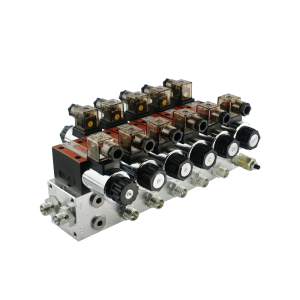 Rozdzielacz hydrauliczny 5 sekcyjny blokowy typu CETOP 03 NG6 sterowany elektrycznie 230V