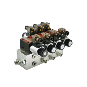 Rozdzielacz hydrauliczny 3 sekcyjny blokowy typu CETOP 03 NG6 sterowany elektrycznie 24V
