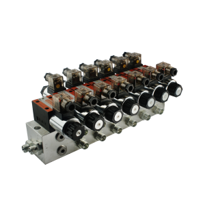 Rozdzielacz hydrauliczny 6 sekcyjny blokowy typu CETOP 03 NG6 sterowany elektrycznie 24V