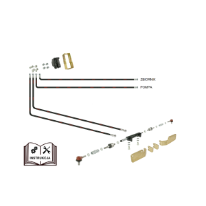 Wspomaganie kierownicy ZETOR 5211 - 7211 z orbitrolem DANFOSS - siłownik montowany do osi z podwójnym tłoczyskiem wysuwanym na dwie strony. Wersja uproszczona do ciągników wyposażonych w zbiornik i pompę wspomagania.