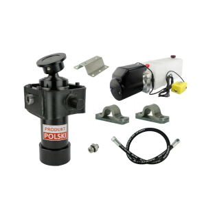 Hydraulika do przyczepy wywrotki, kipra. Zestaw do wywrotu: zasilacz 24V + siłownik skok 910 udźwig do 7 ton