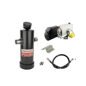 Hydraulika do przyczepy wywrotki, kipra. Zestaw do wywrotu: zasilacz 24V + siłownik skok 1237 udźwig do 8 ton