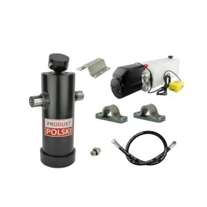 Hydraulika do przyczepy wywrotki, kipra. Zestaw do wywrotu: zasilacz 24V + siłownik skok 1237 udźwig do 8 ton