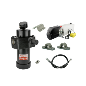 Hydraulika do przyczepy wywrotki, kipra. Zestaw do wywrotu: zasilacz 24V + siłownik skok 1237 udźwig do 8 ton