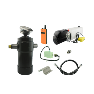 Hydraulika do przyczepy wywrotki, kipra. Zestaw do wywrotu: zasilacz 24V ze sterowaniem bezprzewodowym + siłownik skok 1050 udźwig do 8 ton