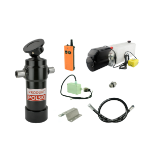 Hydraulika do przyczepy wywrotki, kipra. Zestaw do wywrotu: zasilacz 24V ze sterowaniem bezprzewodowym + siłownik skok 910 udźwig do 7 ton