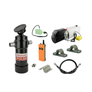 Hydraulika do przyczepy wywrotki, kipra. Zestaw do wywrotu: zasilacz 24V ze sterowaniem bezprzewodowym + siłownik skok 910 udźwig do 7 ton