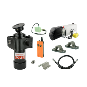 Hydraulika do przyczepy wywrotki, kipra. Zestaw do wywrotu: zasilacz 24V ze sterowaniem bezprzewodowym + siłownik skok 910 udźwig do 7 ton