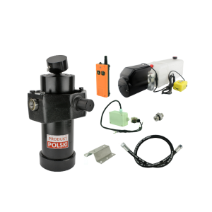 Hydraulika do przyczepy wywrotki, kipra. Zestaw do wywrotu: zasilacz 24V ze sterowaniem bezprzewodowym + siłownik skok 1237 udźwig do 8 ton