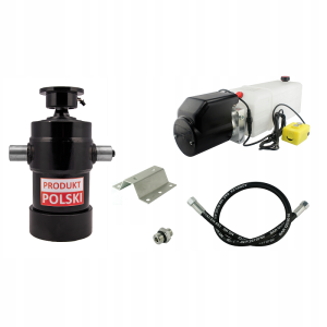 Hydraulika do przyczepy wywrotki, kipra. Zestaw do wywrotu: zasilacz 24V + siłownik skok 1000 udźwig do 12 ton