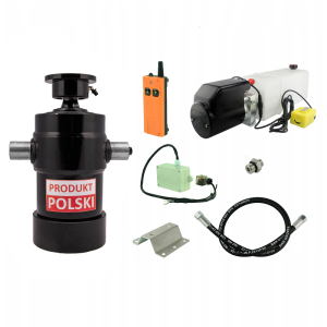 Hydraulika do przyczepy wywrotki, kipra. Zestaw do wywrotu: zasilacz 24V ze sterowaniem bezprzewodowym + siłownik skok 1000 udźwig do 12 ton