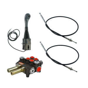 Zestaw hydrauliczny 2 sekcyjny: rozdzielacz 80L + joystick z jednym przyciskiem + dwie linki 3m