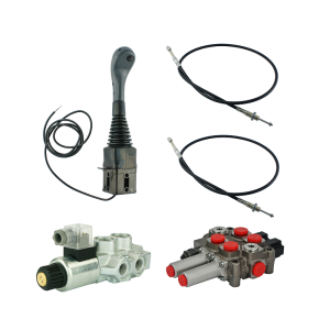 Zestaw hydrauliczny 3 sekcyjny: rozdzielacz 60L z sekcją pływającą + elektrozawór 6/2 + joystick z jednym przyciskiem + dwie linki 1m