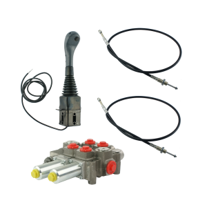 Zestaw hydrauliczny 2 sekcyjny: rozdzielacz 120L z sekcją pływającą + joystick z jednym przyciskiem + dwie linki 2,5m