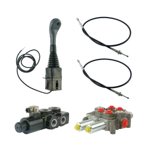 Zestaw hydrauliczny 3 sekcyjny: rozdzielacz 120L z sekcją pływającą + elektrozawór 6/2 + joystick z jednym przyciskiem + dwie linki 2,5m