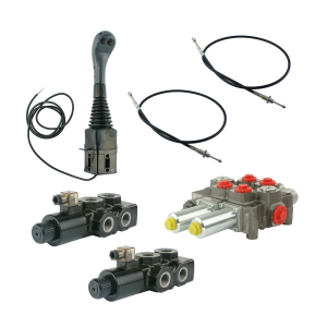 Zestaw hydrauliczny 4 sekcyjny: rozdzielacz 120L + dwa elektrozawory 6/2 + joystick z dwoma przyciskami + dwie linki 3m