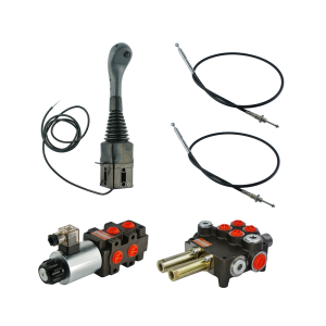 Zestaw hydrauliczny 3 sekcyjny: rozdzielacz 80L z sekcją pływającą + elektrozawór 6/2 + joystick z jednym przyciskiem + dwie linki 1m