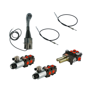 Zestaw hydrauliczny 4 sekcyjny: rozdzielacz 80L z sekcją pływającą + dwa elektrozawory 6/2 + joystick z dwoma przyciskami + dwie linki 3m