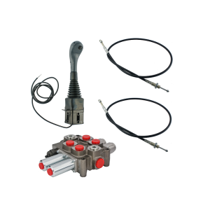 Zestaw hydrauliczny 2 sekcyjny: rozdzielacz 90L + joystick z jednym przyciskiem + dwie linki 3m