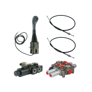 Zestaw hydrauliczny 3 sekcyjny: rozdzielacz 90L + elektrozawór 6/2 + joystick z jednym przyciskiem + dwie linki 3m