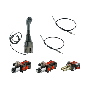 Zestaw hydrauliczny 4 sekcyjny: rozdzielacz 40L + dwa elektrozawory 6/2 + joystick z dwoma przyciskami + dwie linki 1,5m