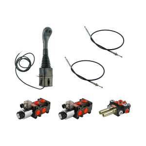 Zestaw hydrauliczny 4 sekcyjny: rozdzielacz 40L z sekcją pływającą + dwa elektrozawory 6/2 + joystick z dwoma przyciskami + dwie linki 1,5m