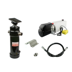 Hydraulika do przyczepy wywrotki, kipra. Zestaw do wywrotu: zasilacz 24V + siłownik skok 1300 udźwig do 8 ton