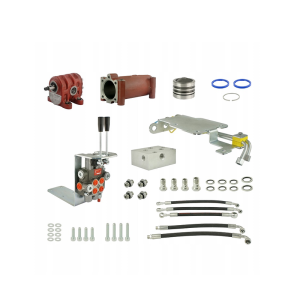 Zestaw do przeróbki i rozbudowy podstawowej hydrauliki w ciągnikach ursus C-330 w zestawie adapter, pompa żeliwna, tłok i cylinder podnośnika, rozdzielacz 2 sekcyjny z sekcją pływającą, wsporniki, gniazda, węże i złącza.